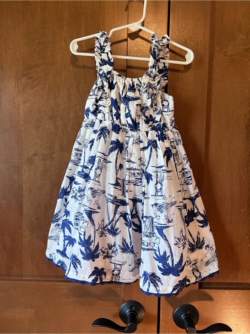 Sigrid Olsen White and Navy Blue Tropical Print Sundress - Girls